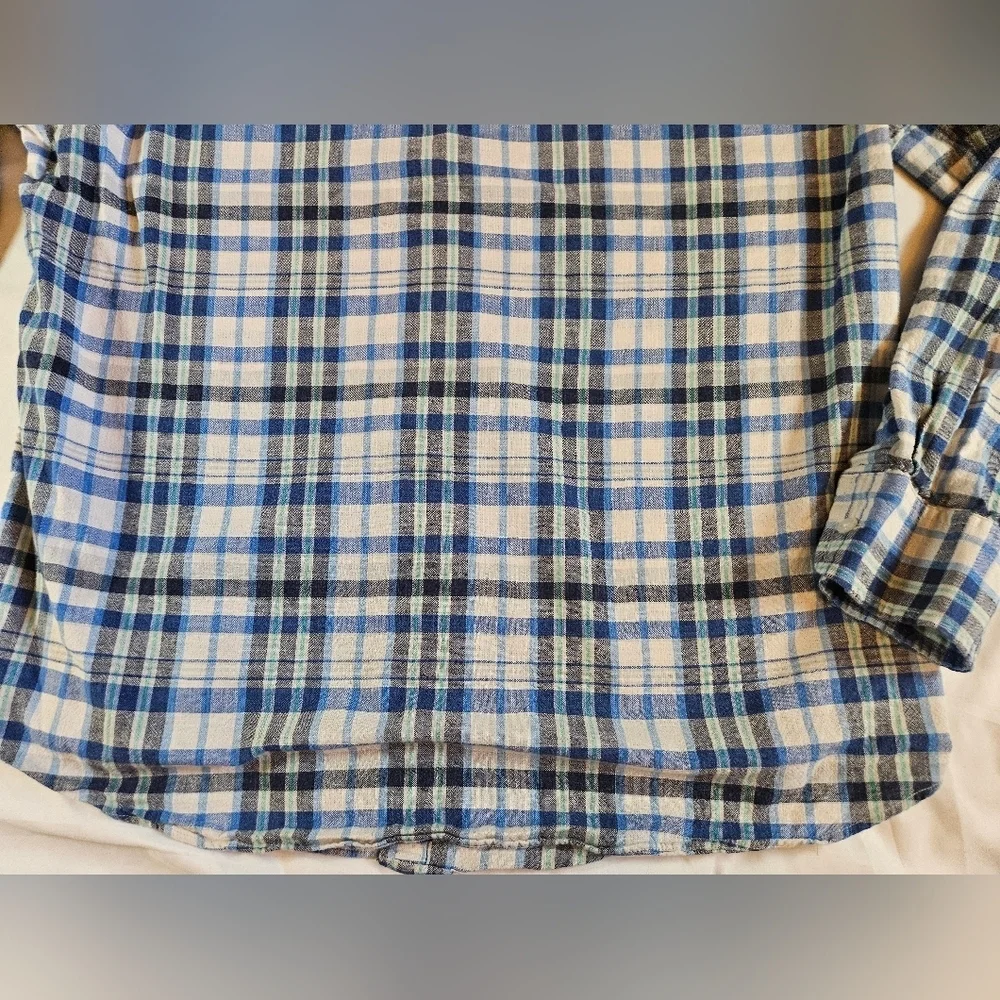 J Crew Mens Slim Blue Plaid Long Sleeve Button Up Collared Shirt Size Large